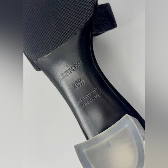 Hermes Oasis Velvet Sandals Black Suede Clear Heel RARE size 6.5 - Picture 3 of 9